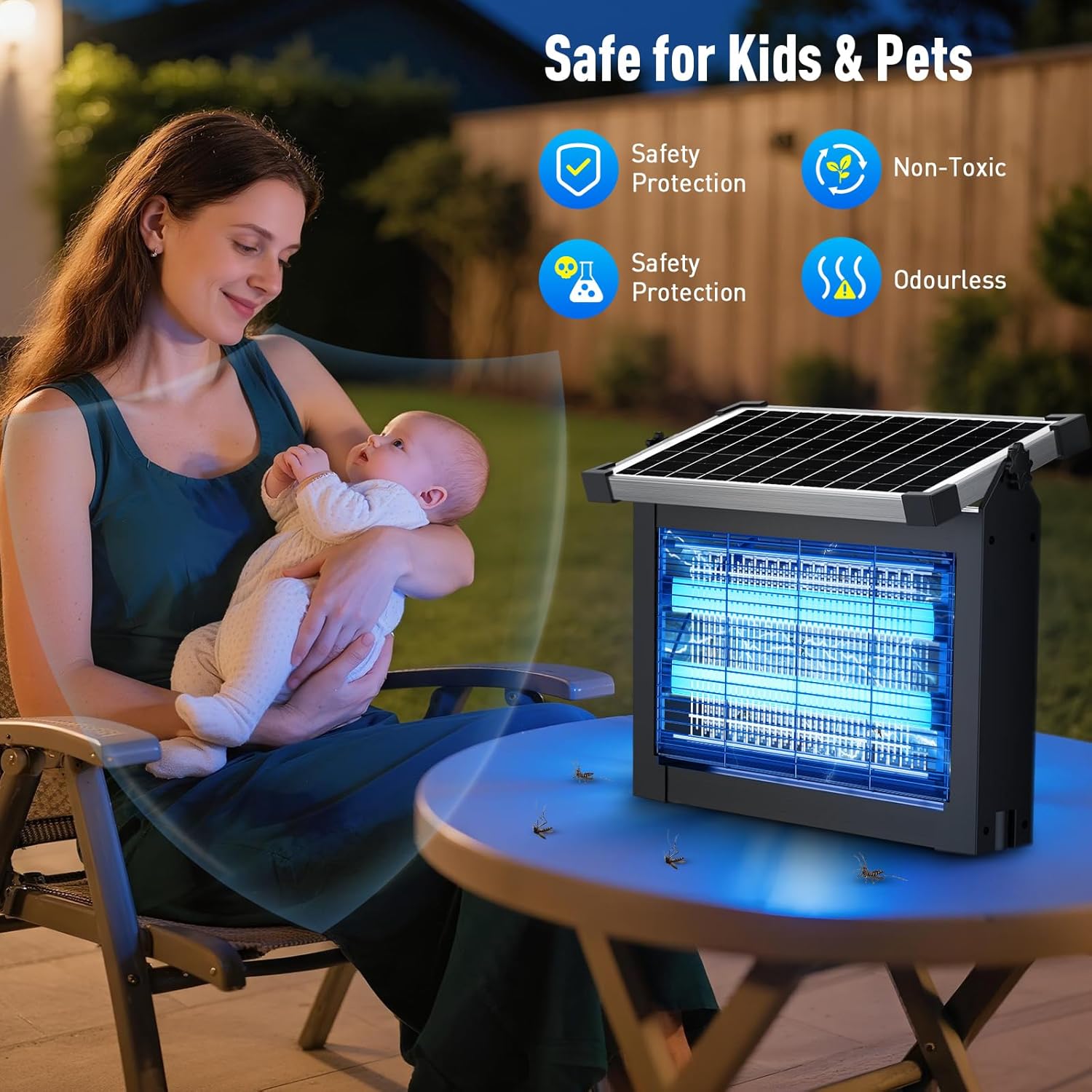 Solar Bug Zapper, 4500V IP66 Waterproof Outdoor Portable Rechargeable Electric Mosquito Killer for Camping, Patio, Garden Mosquito Zapper for Outdoor Use-VerdiqueGarden