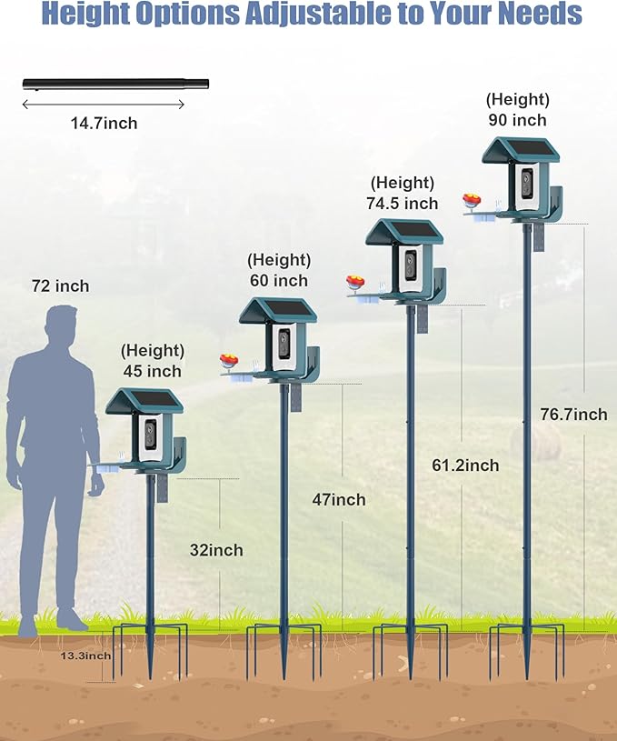 Bird Feeder Pole Stand – 90 Inch Height Feeding Station with 1-Inch Dia Heavy Duty for Hanging Feeders, Bird House Pole Mount Kit for Outdoor, Slip-Fit Connection，Blue-VerdiqueGarden