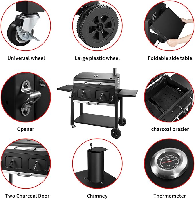 Charcoal Grill Outdoor BBQ Grill, Extra Large Cooking Area 794 Square Inches with Two Individual & Adjustable Charcoal Tray, Foldable Side Tables for Outdoor Cooking Backyard Camping Picnics By DNKMOR-VerdiqueGarden