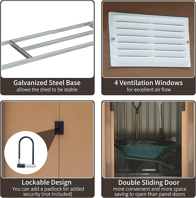 Outsunny 7' x 4' Outdoor Storage Shed, Garden Tool Metal Shed with Foundation Kit, Double Lockable Door, Air Vents and Sloping Roof, for Backyard, Patio, Lawn, Yellow-VerdiqueGarden