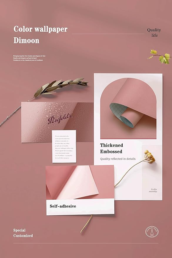 Dimoon 78.7''x17.7'' Pink Peel and Stick Wallpaper Contact Paper Modern Self Adhesive Wall Paper Removable Renter Friendly Textured Solid Color Shelf Cabinet Vinyl Roll (78.7''x17.7'',Rose Pink)-VerdiqueGarden