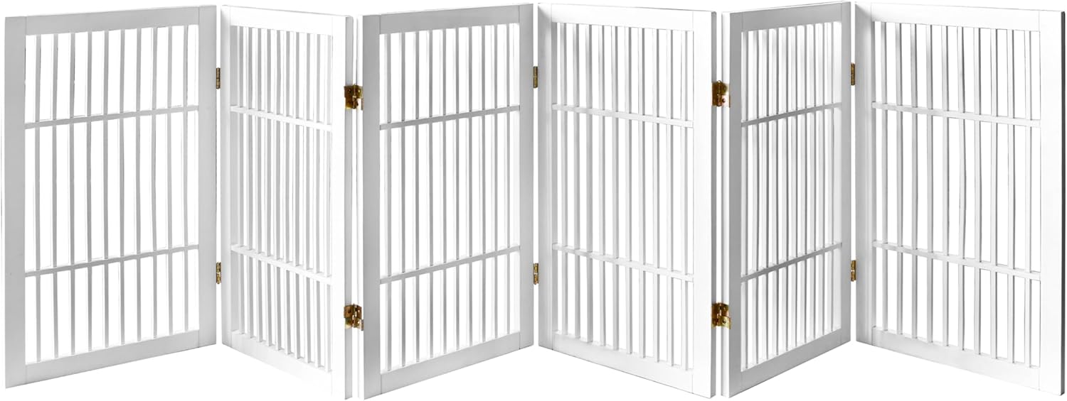 Pet Dog Gate Strong and Durable Freestanding Folding Acacia Hardwood Portable Wooden Fence Indoors or Outdoors by Urnporium (White Pet Gate, 6 Panel 30" Tall)-VerdiqueGarden