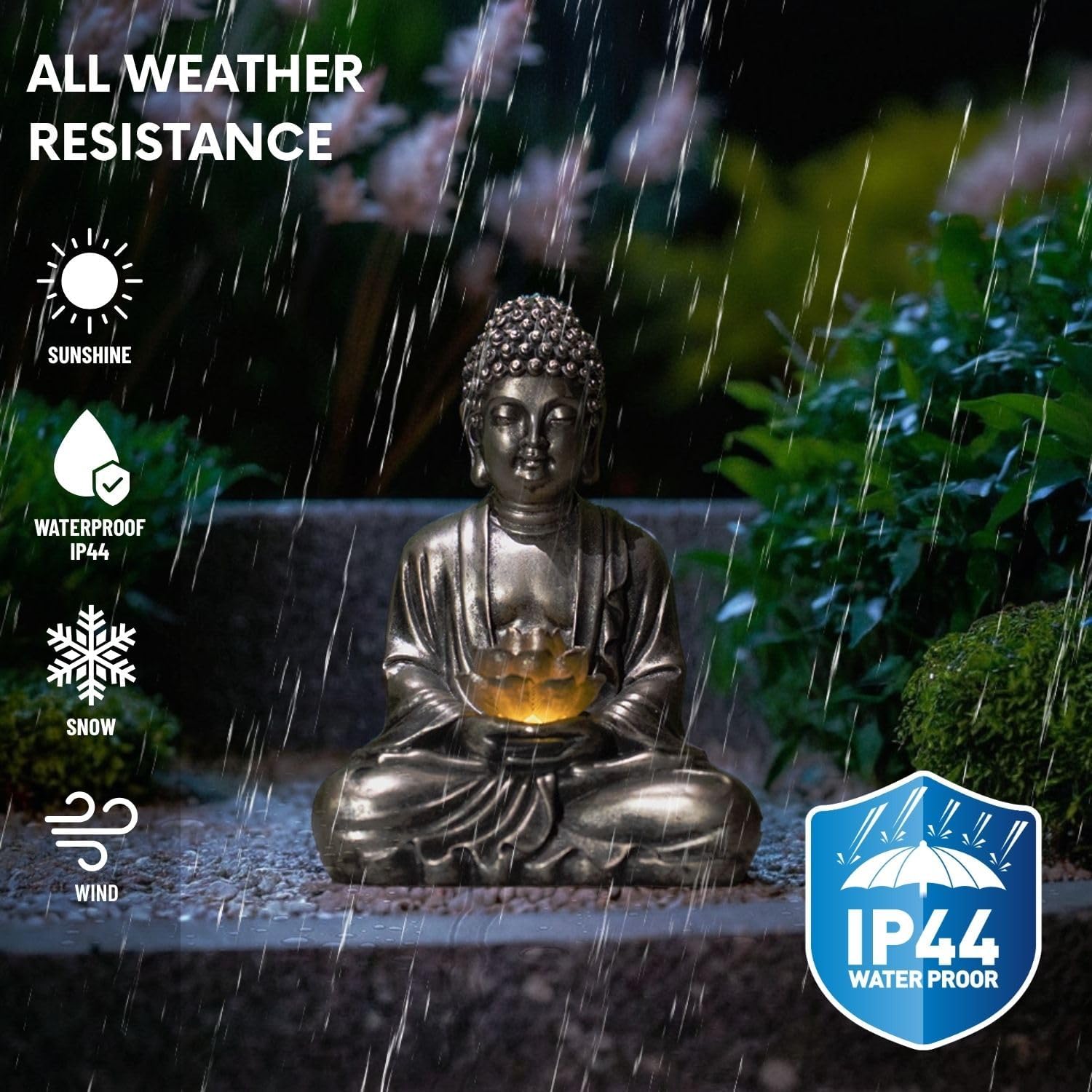 Buddha Lotus Statue with Solar Lights, Resin LED Figurine for Garden Decor – Unique Gift for Women and Friends(Copper Buddha)-VerdiqueGarden