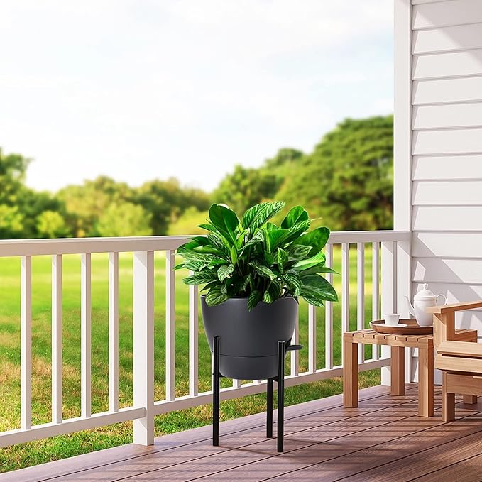 12 inch Large Self Watering Pots, Plastic Planters with 60oZ Removable Deep Reservoir and Multi Mesh Drainage Holes for Indoor Outdoor Garden Plants and Flowers, Black-VerdiqueGarden