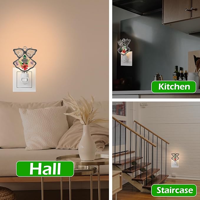 KY&BOSAM Night Light Grandma Stained Glass Angel Night Lights Plug Into Wall with Real Flower in Glass and Metal Charm Night Light for Nursery Bedroom Bathroom Accent Lite Elegant Home Decoration-VerdiqueGarden