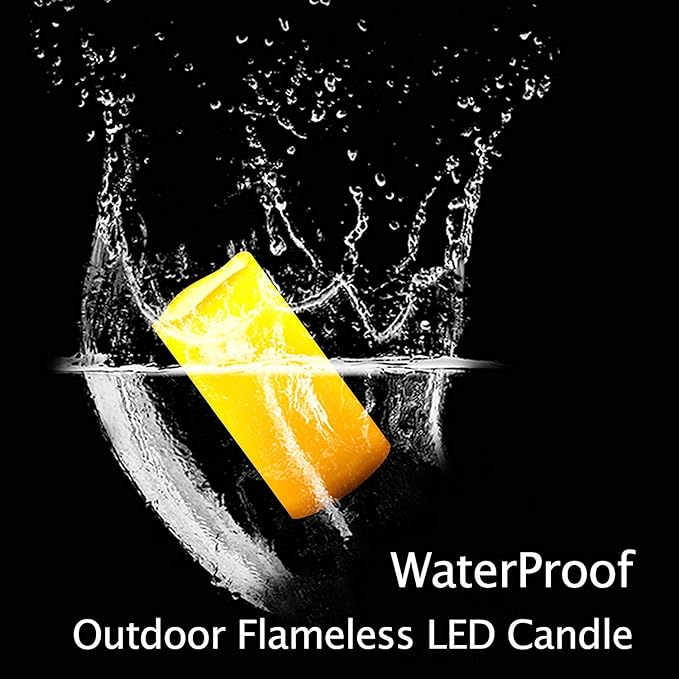2 PCS 3" x7" Waterproof Outdoor Battery Operated Flameless LED Pillar Remote Candles Flickering Plastic Resin Electric Decorative Light for Lantern Patio Garden Home Decor Party Wedding Decoration-VerdiqueGarden