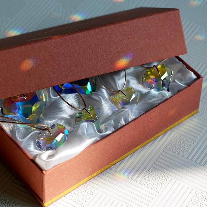 Crystal Heart Prisms Suncatcher Pendant AB Color for Windows, Garden Hanging Decor, Rainbow Maker Crystal Ornament 30/45mm Set of 7-VerdiqueGarden