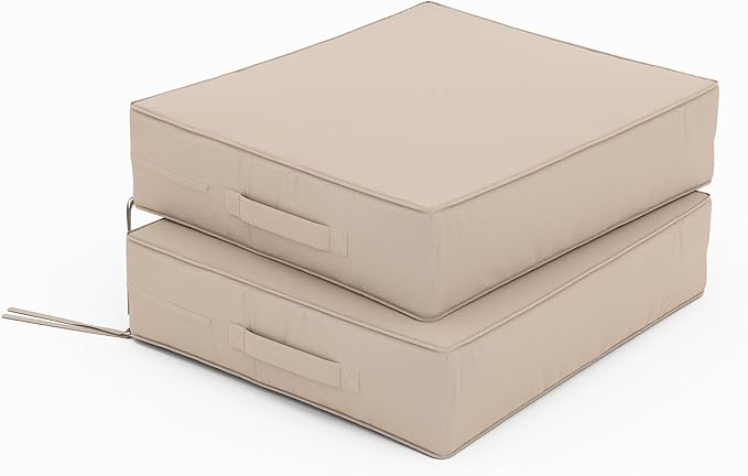 Patio Chair Cushions 18.5 X 16 X 4 Inch Waterproof Outdoor Seat Cushions for Patio Furniture, Outdoor Sofa Couch Pads with Ties & Handle, Set of 2, Sand-VerdiqueGarden