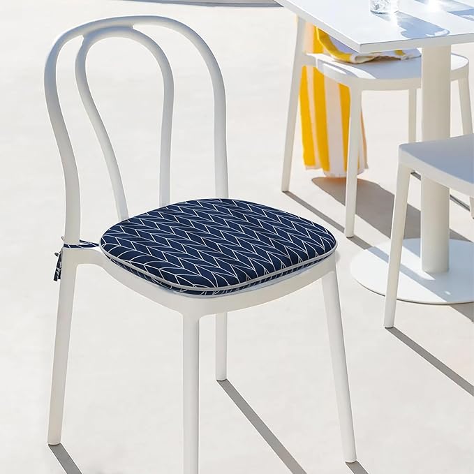 Indoor/Outdoor Chair Cushions 16x17 Inch, Patio Chair Cushions with Ties, All Weather Seat Cushions for Patio Furniture Home Garden Chair Use, Set of 4, Herringbone Navy-VerdiqueGarden