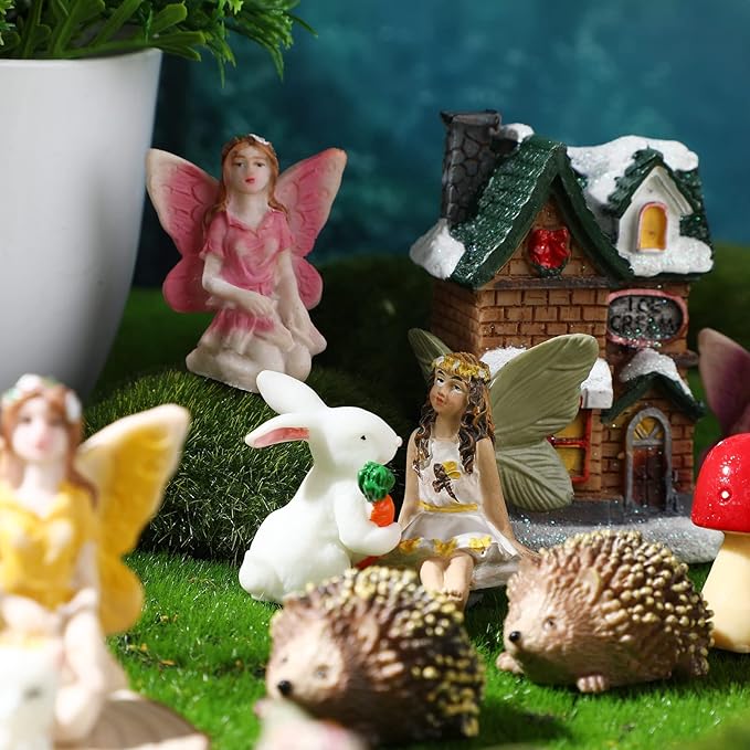 Roowest 16 Pcs Garden Accessories Miniatures Fairies Kit Resin Hedgehogs Cute Tiny Mushroom Miniature Figurines Mini Garden Lawn Yard Micro Landscape Ornaments for Home Decorations Outside-VerdiqueGarden
