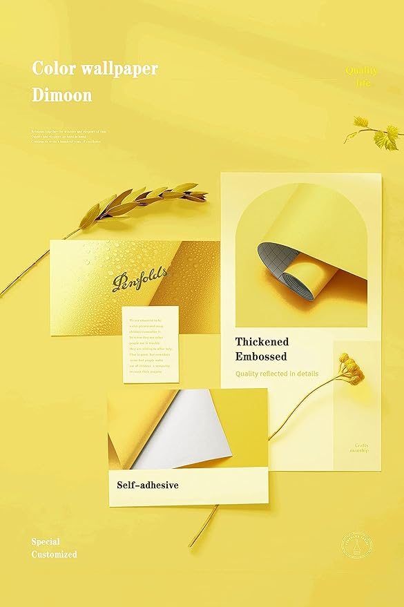 Dimoon 118''x17.7'' Yellow Peel and Stick Wallpaper Contact Paper Modern Self Adhesive Wall Paper Removable Renter Friendly Textured Solid Color Shelf Cabinet Vinyl Roll (118''x17.7'',Yellow)-VerdiqueGarden