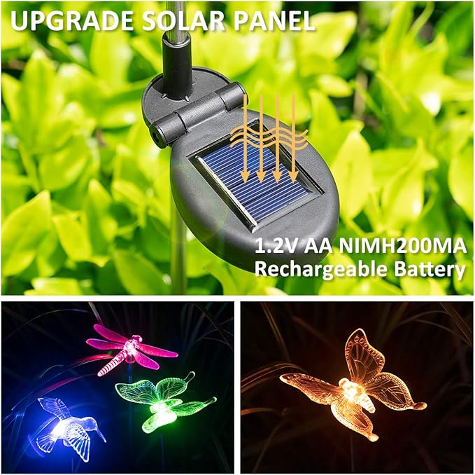 SOLPEX Solar Garden Lights, 3 Pack Solar Butterfly Lights Yard Decoration, Multi-Color Changing LED Solar Light Stakes, Solar Yard Lights for Garden, Patio, Lawn, Solar Bird Lights-VerdiqueGarden