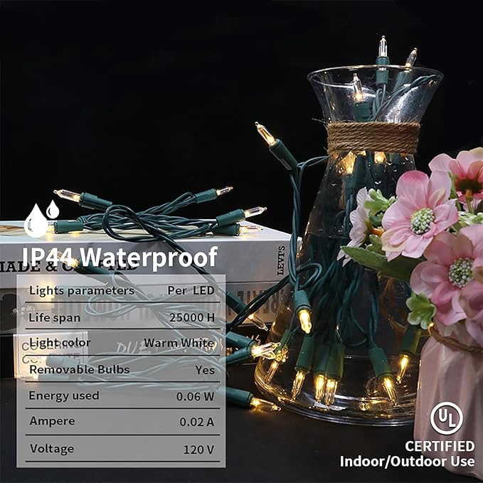 MULTI-SPARKING White LED Christmas Lights - 35 Count Warm White Christmas String Lights for Small Tree, Crafts, Holiday, Indoor/Outdoor Decorations, 11 Feet Green Wire, UL Certified, Connectable-VerdiqueGarden