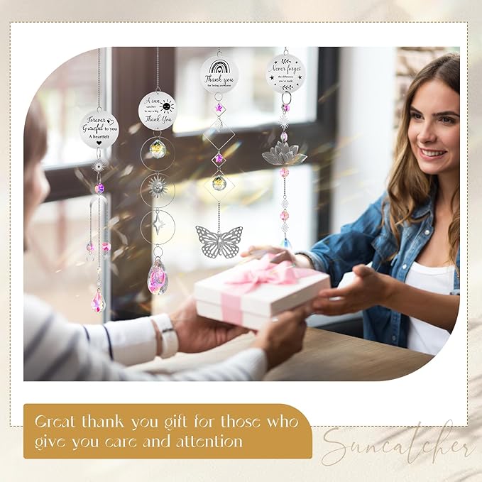 6 Pcs Thank You Gifts for Women Crystal Suncatcher Thank You with Engraved Message Hanging Sun Catcher Ornament for Windows Friend Teacher Coworkers Appreciation Christmas Gratitude Gift-VerdiqueGarden