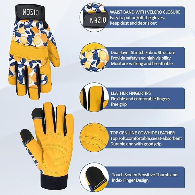 Cowhide Leather Thorn Proof & Puncture Resistant Gardening Gloves for Women and Men, Touchscreen Compatible Working Gloves for Weeding, Digging, Planting, Gardening Gifts for Women (Small)-VerdiqueGarden