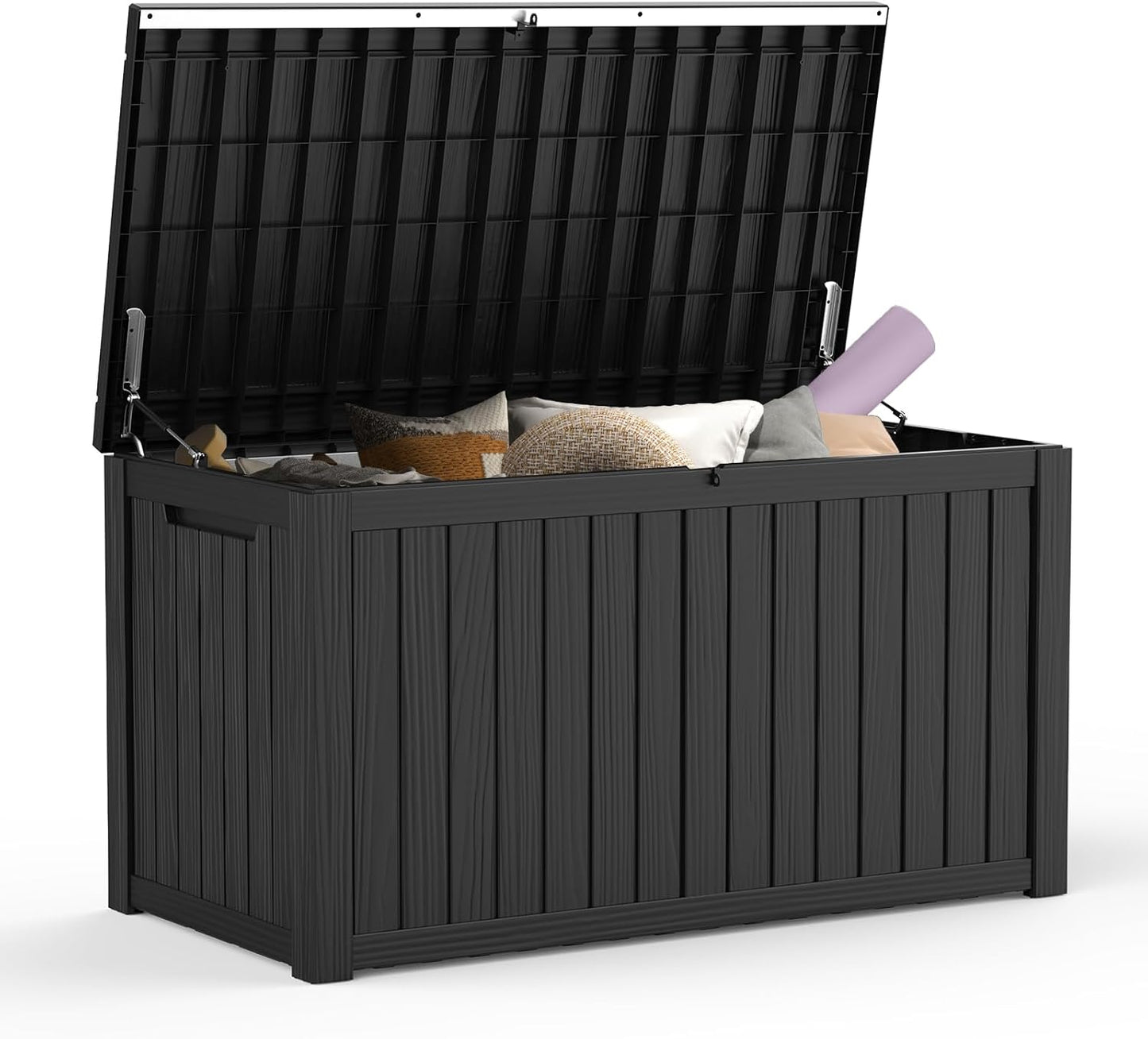 Mars Villa 180 Gallon Outdoor Storage Box, Large Resin Deck Box Waterproof, Storage Bin for Outside Patio Furniture Cushions, Pool Supplies, with Hydraulic Hinge, UV Resistant and Weatherproof, Black-VerdiqueGarden