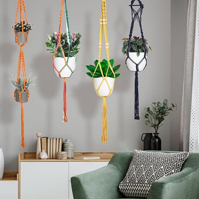 Hoteam 12 Pcs Macrame Plant Hangers Macrame Hanging Planters for Indoor Plants Handmade Boho Hanging Baskets Flower Pots Holder for Outdoor Home Wall Decor-VerdiqueGarden