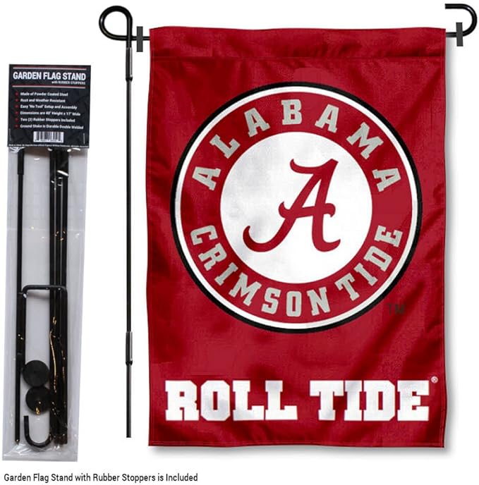 College Flags & Banners Co. Alabama Crimson Tide Garden Flag with Stand Holder-VerdiqueGarden