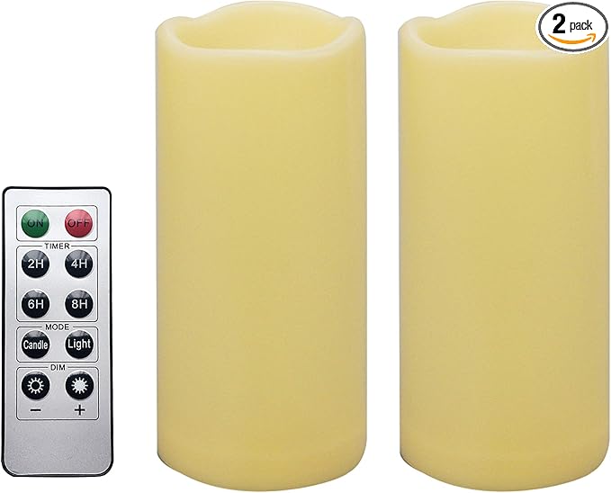 iZAN 2 PCS Outdoor Flameless LED Pillar Candle with Remote & Timer - Long Lasting Waterproof Flickering Battery Operated Electric Candle for Christmas Lantern Party Wedding Decoration 3"x7"-VerdiqueGarden