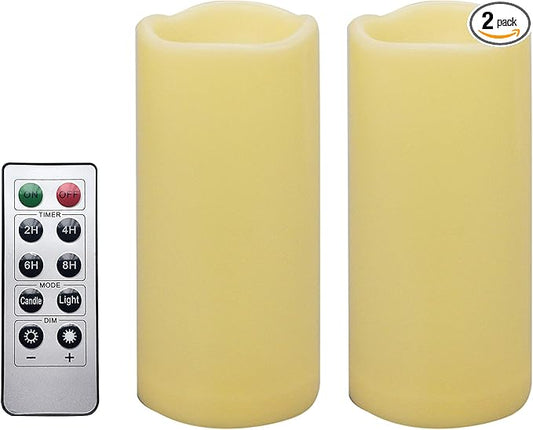 iZAN 2 PCS Outdoor Flameless LED Pillar Candle with Remote & Timer - Long Lasting Waterproof Flickering Battery Operated Electric Candle for Christmas Lantern Party Wedding Decoration 3"x7"-VerdiqueGarden