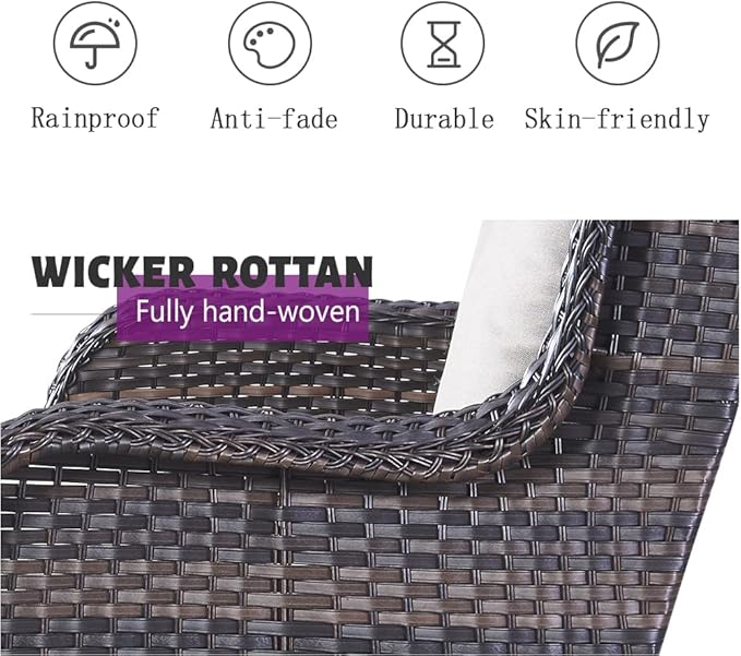 5 Piece Outdoor Patio Furniture Set - Wicker Furniture Patio Conversation Set, Outdoor Swivel Rocker Chairs with Loveseat Sofa and 2 Ottomans for Small Space, Beige Cushion-VerdiqueGarden