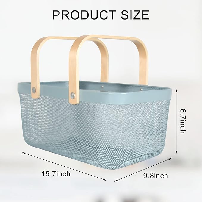 Garden Harvest Basket,Delicate Harvest Basket for Garden Vegetables,Practical Metal Mesh Wire Basket with Handle Suitable for Bathroom,Cabinet,Kitchen(Blue)-VerdiqueGarden