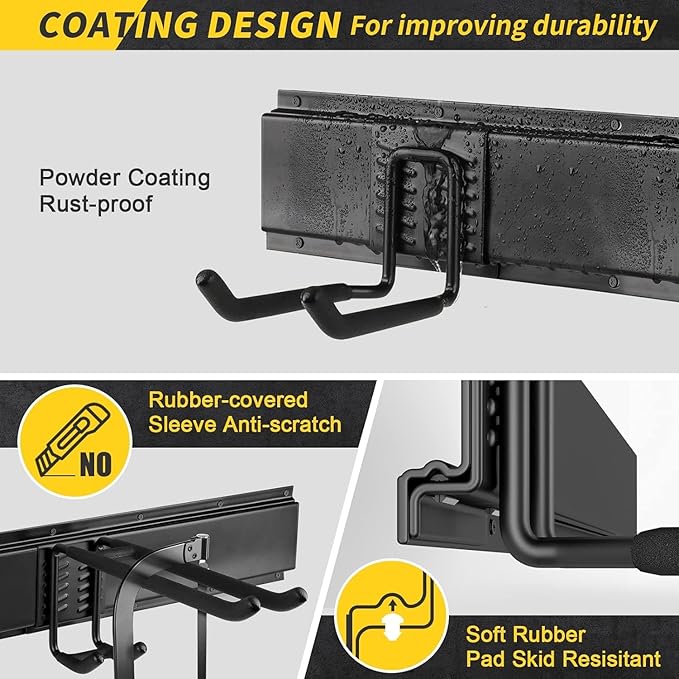 64 Inches Garage Storage, Garage Organization, Wall Mount Garden Tool Organizer, Max 620lbs Adjustable Metal Hooks, Yard Shed Rack, Tool Holder for Hanging Rake Broom Mop Snowboard, Home Gift-VerdiqueGarden