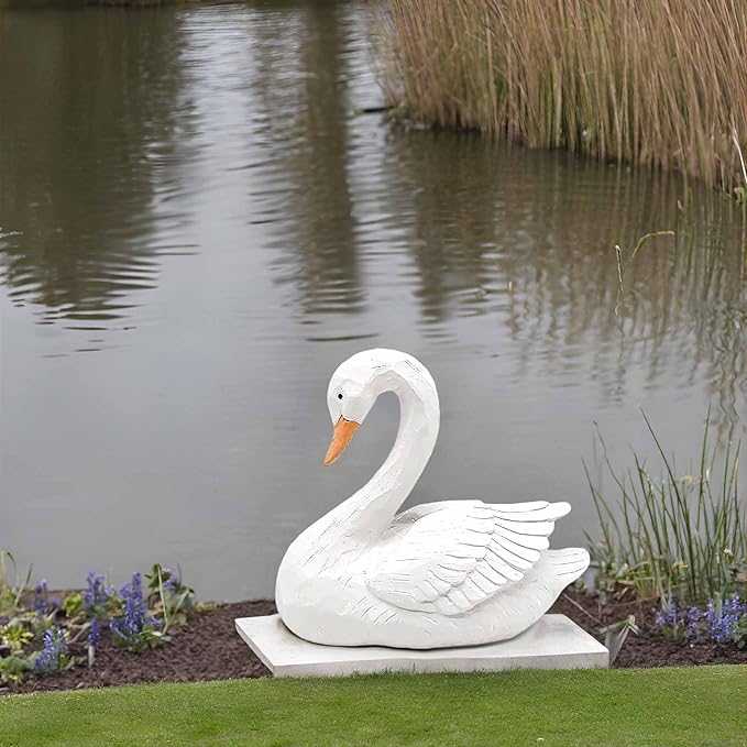 White Swan Figurine - Home Decor Exquisite Sculpture Resin，Artistic White Goose Statue Craft for Elegant Outdoor Garden and Yard Decoration, 7.48 Inches-VerdiqueGarden