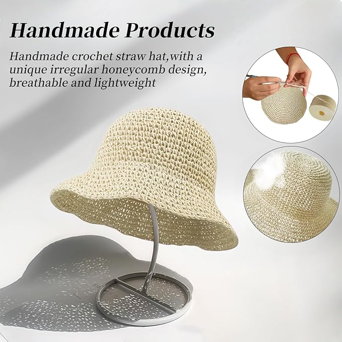 Floppy Big Beach Straw Hats for Women Foldable Summer Wide Brim Packable Sun Hat Womens Travel Straw Fedora Hat-VerdiqueGarden