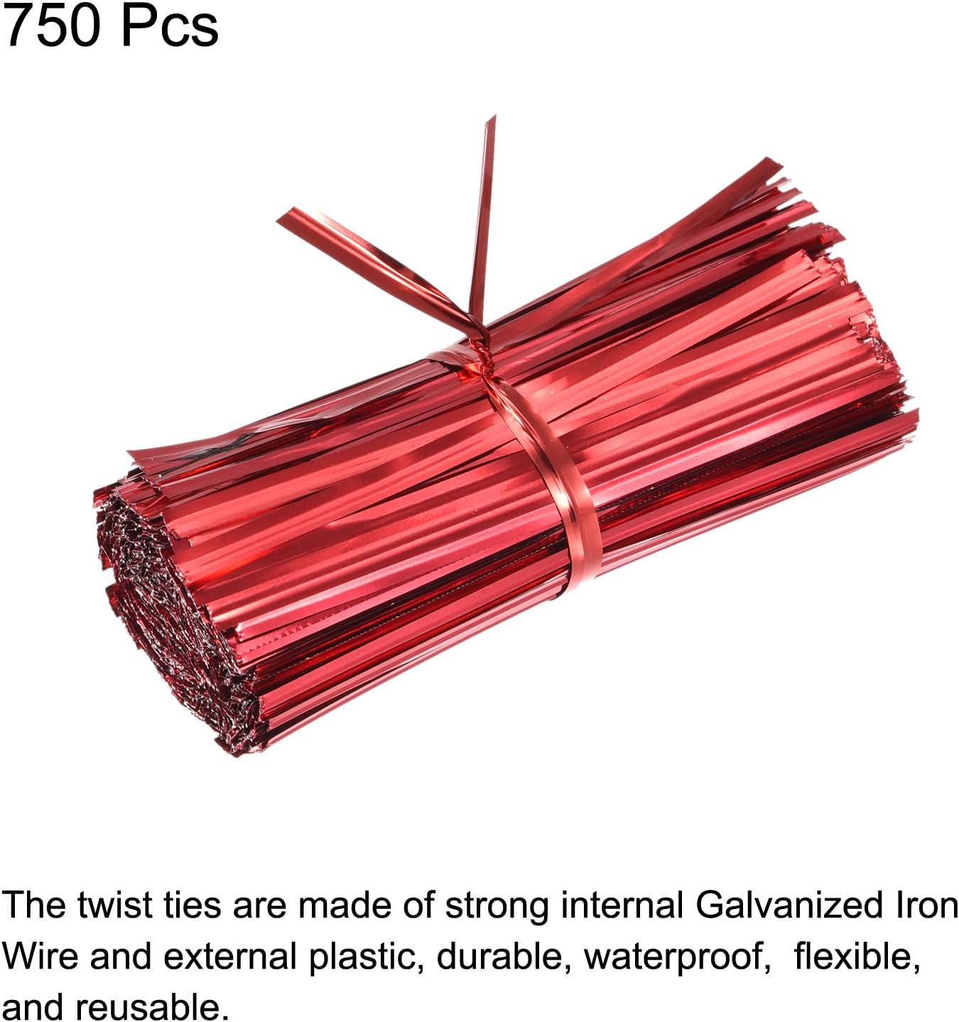 MECCANIXITY Foil Twist Ties 3" 8cm Metallic Plastic Closure Tie for Tying Bread, Candy, Cookies, Gift Bags Arts Crafts Ties Red Pack of 750-VerdiqueGarden