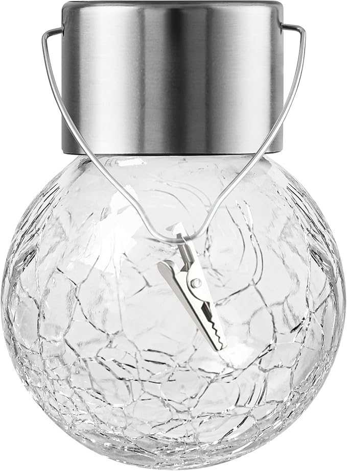 12 Pack Hanging Solar Lights Outdoor Decorative, Waterproof Solar Globe Lantern with Handle and Clip, Solar Powered Cracked Glass Ball Lights for Garden Yard Patio, Fence Tree Umbrella, Holiday Decor-VerdiqueGarden