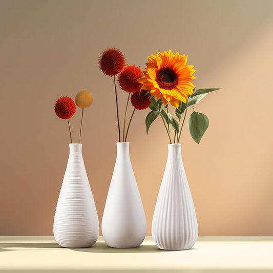 White Vases Home Decor Modern Ceramic Decorative Vases for Home Decor, Flower Vases & Centerpiece, Minimalist Design Set of 3-VerdiqueGarden