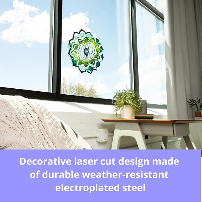 VP Home Emerald Mandala Kinetic Wind Spinner for Yard and Garden Wind Spinner Outdoor Metal Large Hanging Mandala Decor 3D Garden Art Wind Sculpture Spinners Kinetic Art Yard Decor Lawn Ornament-VerdiqueGarden