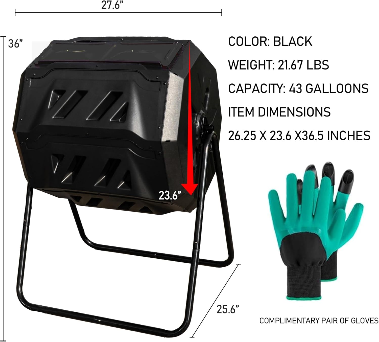 Hourleey Compost Bin Outdoor, 43 Gallon Dual Chamber Tumbling Composting Bin with Sliding Doors, Tumbler Rotating Batch Composter Bin for Garden Kitchen Yard-VerdiqueGarden