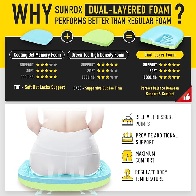 SUNROX Gel Memory Foam Chair Cushions, FadeShield Water-, Stain-Resistant Durable Reversible Seat Cushion Pads with Ties for Indoor/Outdoor Kitchen Dining Office 17"x16" Set of 6, Heather Charcoal-VerdiqueGarden