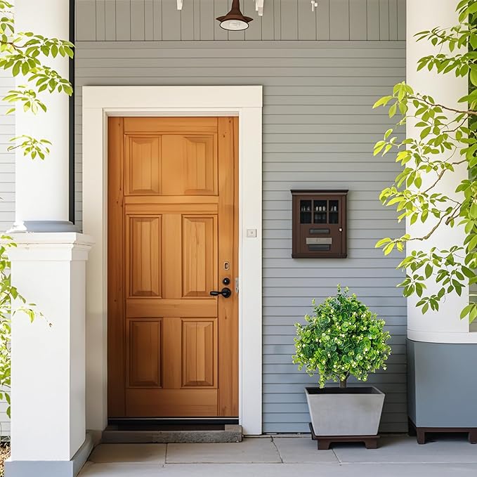 Artificial Boxwood Topiary Ball Trees 21.6" Tall UV Resistant Artificial Bushes, Set of 2 Faux Plants with Spike Easy to Push in The Ground for Indoor Outdoor Garden-VerdiqueGarden