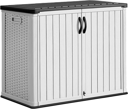 Greesum Outdoor Horizontal Storage Sheds 27 Cu.ft Resin Large Storaged Box Weather Resistance, Without Shelf, Easy to Assemble, Prefect for Garden, Patios, Backyards, White-VerdiqueGarden