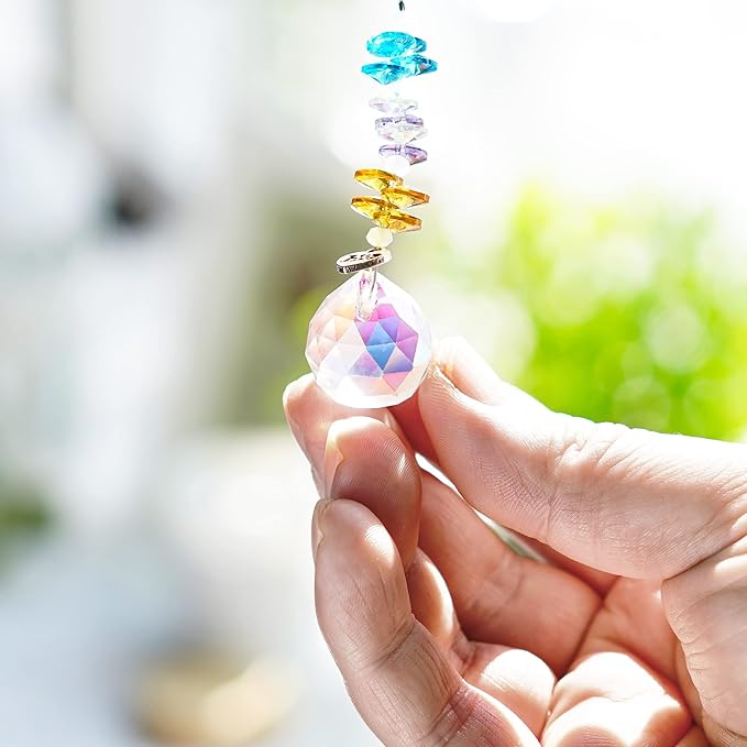 H&D HYALINE & DORA Set of 2 Crystal Sun Catchers Christmas Apple Pendant with Rhinestones, Hanging Colorful Crystal Ball Prism Sun Catcher for Home Wedding Party Christmas Garden Decor-VerdiqueGarden