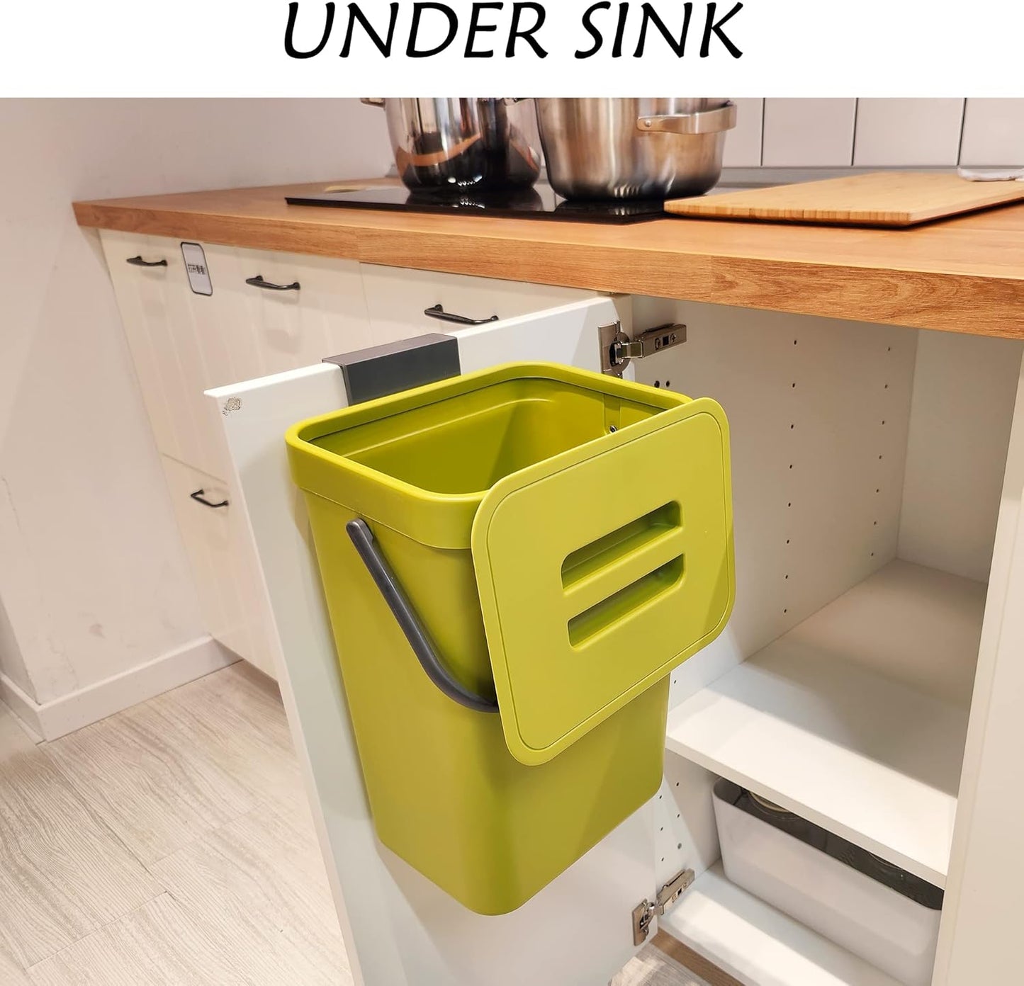 stonespace Small Trash Can with Lid，Mountable Indoor Compost Bucket, Hanging Trash Can with Lid for Cupboard/Bathroom/Bedroom/Office/Camping, 3.2 Gallon/12L Green-VerdiqueGarden