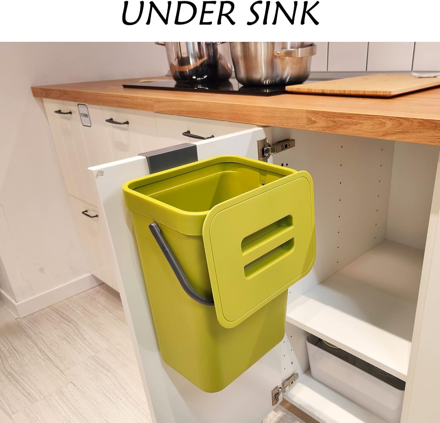 stonespace Small Trash Can with Lid，Mountable Indoor Compost Bucket, Hanging Trash Can with Lid for Cupboard/Bathroom/Bedroom/Office/Camping, 3.2 Gallon/12L Green-VerdiqueGarden