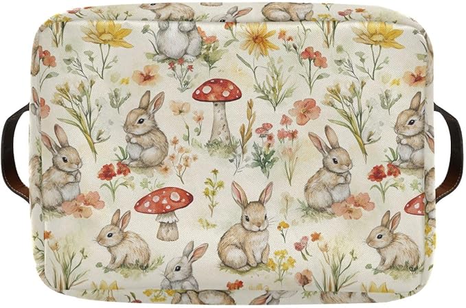 Easter Mushroom Rabbit Rectangular Storage Basket Organizer Bin Shelf Baskets For Clothes Gifts For Home Office Dorm-VerdiqueGarden