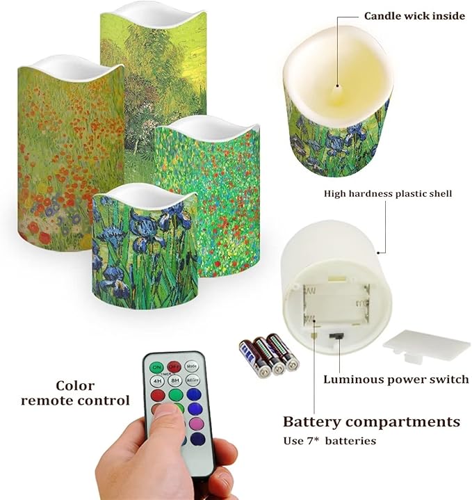 Ystardream Plastic Moving Flickering LED Candles with Remote Color Changing & Timer, 4 Packs Won't Melt Candles for Room Decor Accessories for Christmas Halloween-VerdiqueGarden