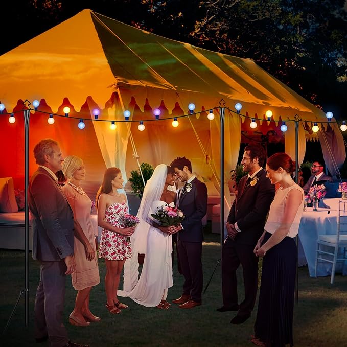 String Light Poles 2 Pack 9.8FT Light Pole for Outside Hanging - Backyard, Garden, Patio, Deck Lighting Stand for OutdoorParties, Wedding-VerdiqueGarden