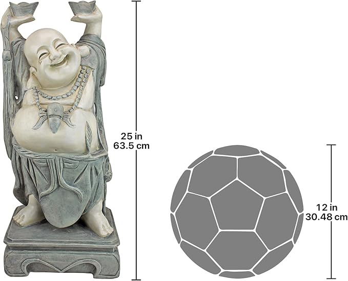 Design Toscano Jolly Hotei Laughing Man Asian Decor Indoor/Outdoor Garden Statue, 26 inches tall, Cast Stone Resin, Two Tone Stone Finish-VerdiqueGarden