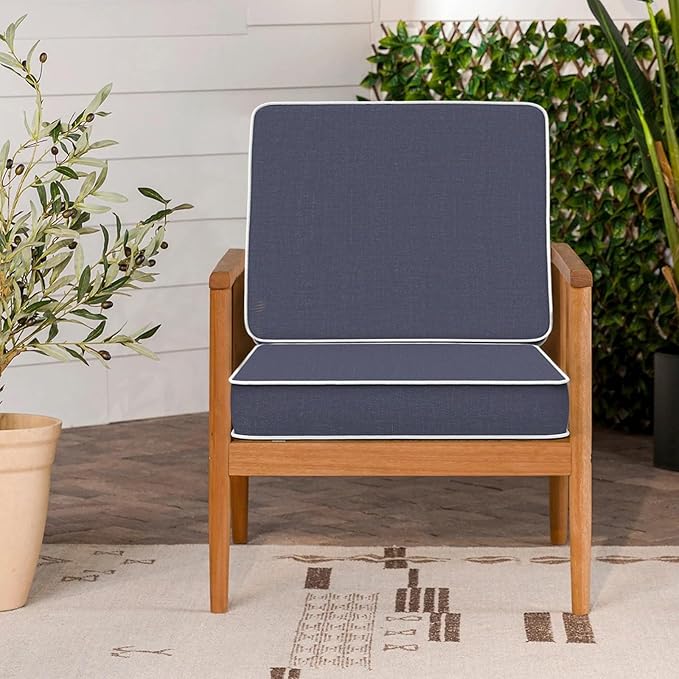 LVTXIII Patio Chair Cushions 22"x22"x3", Water-Repellent Outdoor Seat Cushions for Patio Furniture, Square Chair Pads with Ties for Home Garden Decoration, Set of 2, Textured Navy-VerdiqueGarden