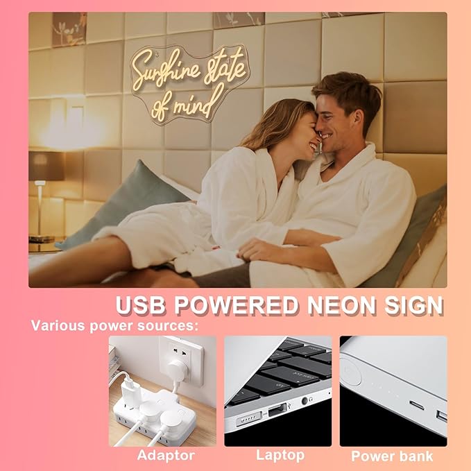 Sunshine State of Mind Neon Sign for Wall Decor,Neon Light Sign for Cafe Bar Kitchen Restaurant Coffee Dessert Shop Party-VerdiqueGarden