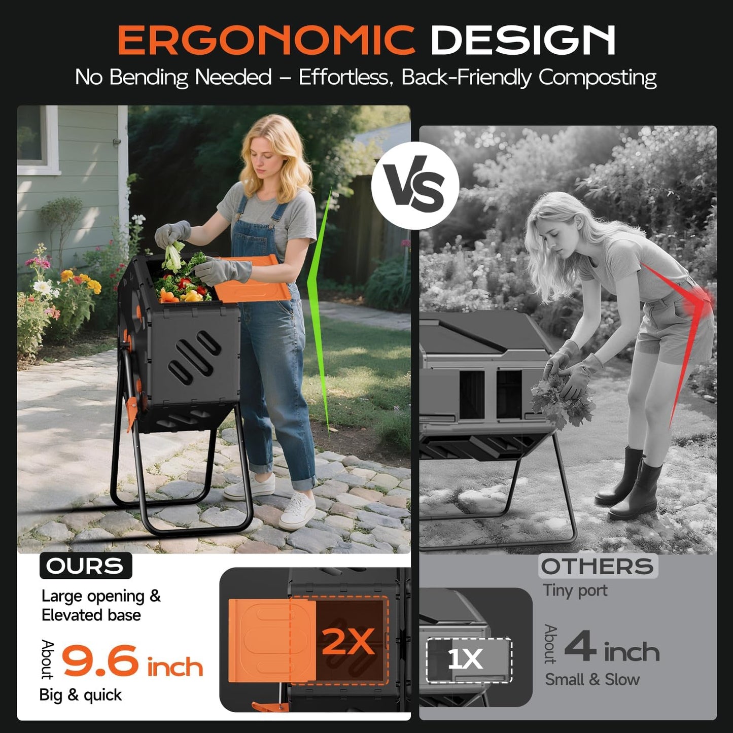 Compost Bin Outdoor 22.5 Gallon, Easy Assemble Composter Tumbler, 360°Rotating Garden Compost Bin for Fast Composting, Tumbling Composter for Outside, Backyard, and Yard-VerdiqueGarden