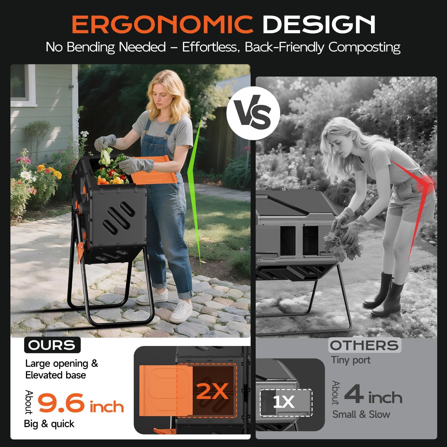 Compost Bin Outdoor 22.5 Gallon, Easy Assemble Composter Tumbler, 360°Rotating Garden Compost Bin for Fast Composting, Tumbling Composter for Outside, Backyard, and Yard-VerdiqueGarden