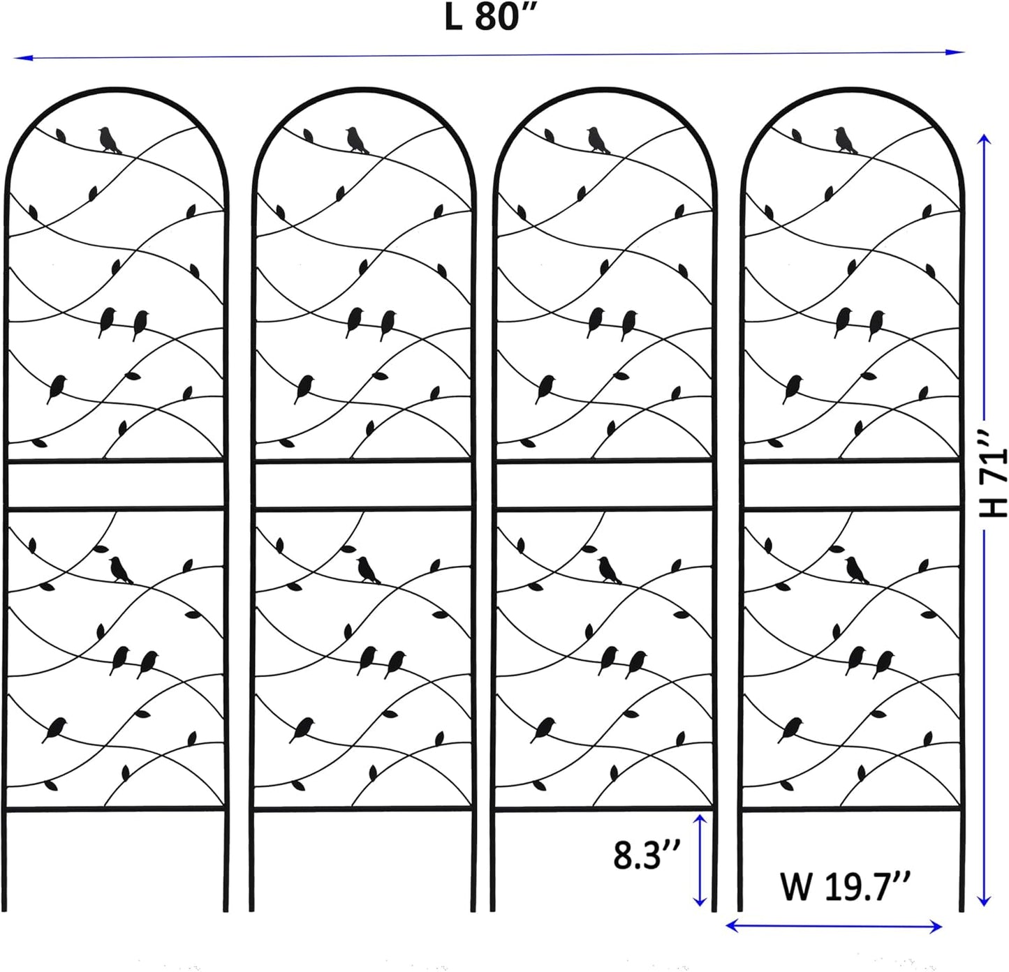 4 Pack Metal Garden Trellis 71" Tall Outdoor Climbing Plant Support for Roses, Flowers, Rustproof Durable Black Galvanized Tube, Lawn Garden Fence Decor Screen (4, Black birds-71 H)-VerdiqueGarden