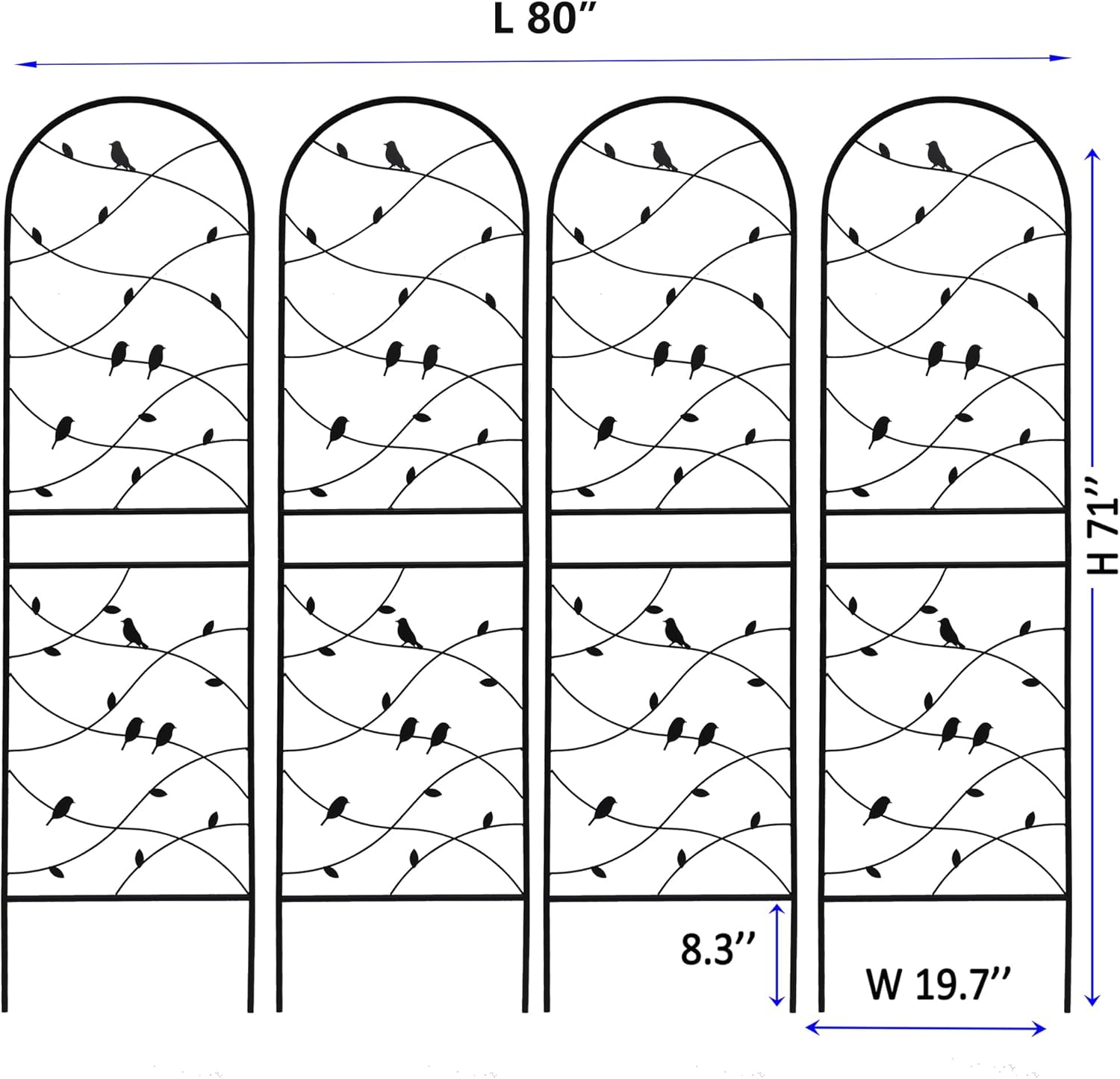 4 Pack Metal Garden Trellis 71" Tall Outdoor Climbing Plant Support for Roses, Flowers, Rustproof Durable Black Galvanized Tube, Lawn Garden Fence Decor Screen (4, Black birds-71 H)-VerdiqueGarden